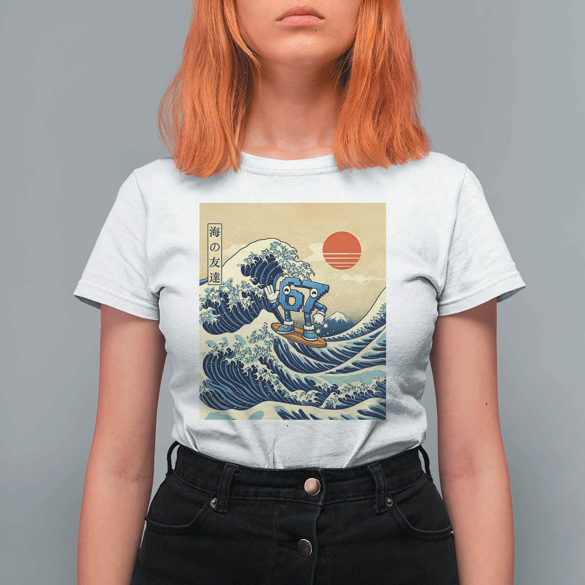 Funny Six Seven Surfing T Shirt For Women The Great Wave Kanagawa Japanese 67 Brainrot Meme