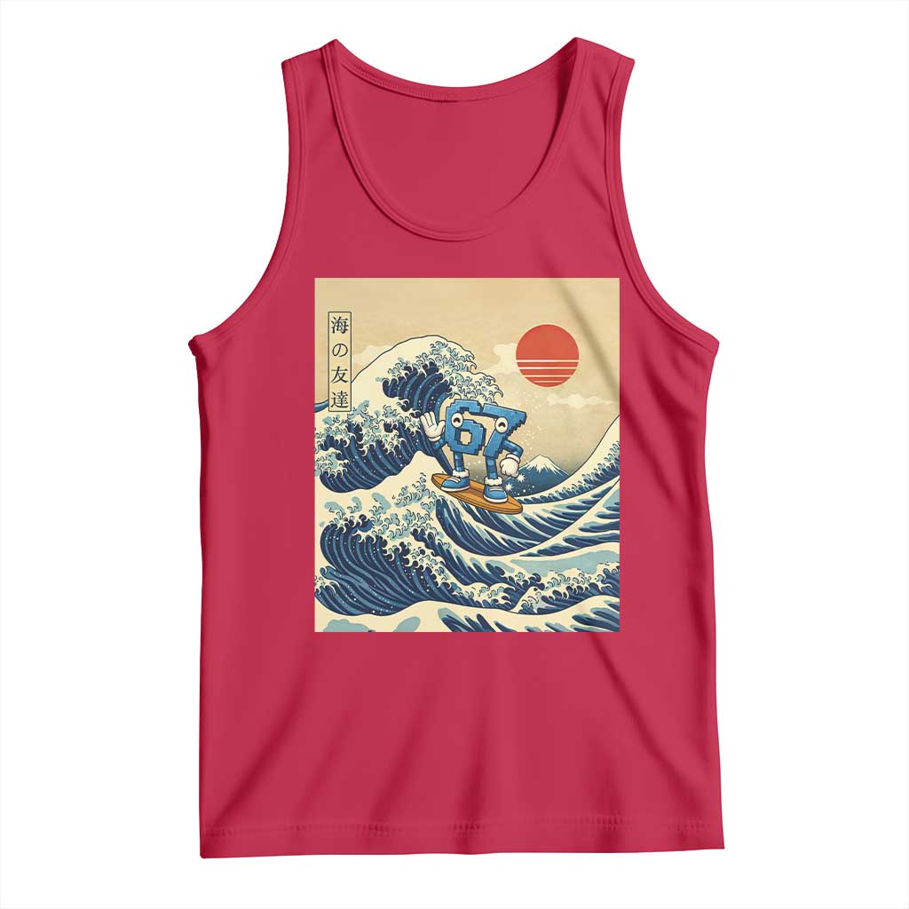 Funny Six Seven Surfing Tank Top The Great Wave Kanagawa Japanese 67 Brainrot Meme