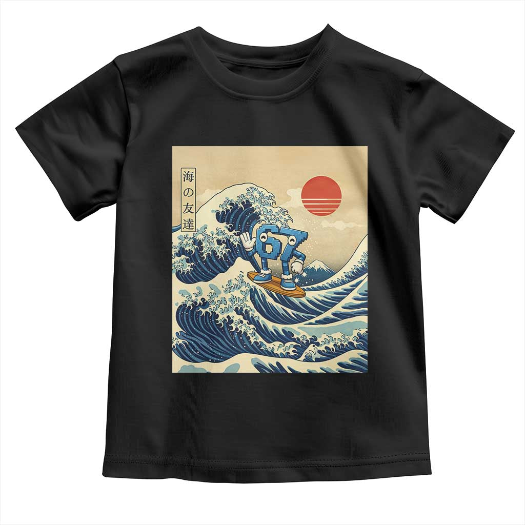 Funny Six Seven Surfing Toddler T Shirt The Great Wave Kanagawa Japanese 67 Brainrot Meme