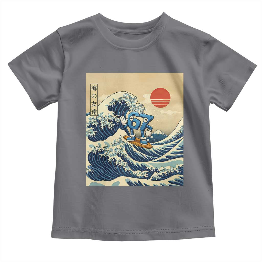 Funny Six Seven Surfing Toddler T Shirt The Great Wave Kanagawa Japanese 67 Brainrot Meme