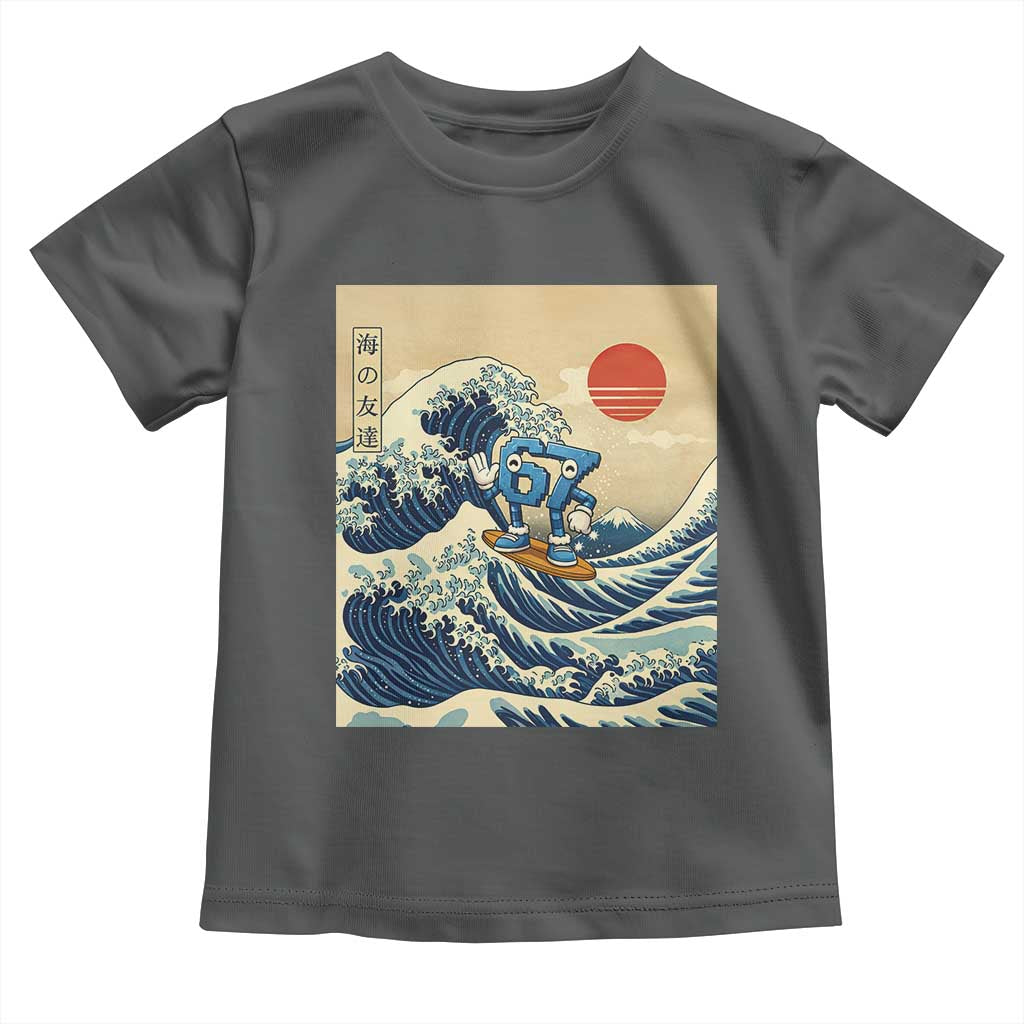 Funny Six Seven Surfing Toddler T Shirt The Great Wave Kanagawa Japanese 67 Brainrot Meme
