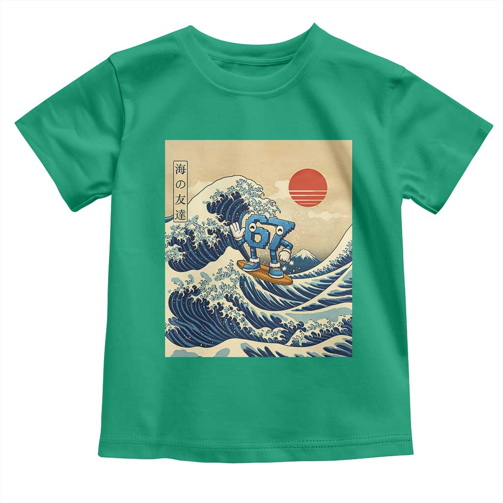 Funny Six Seven Surfing Toddler T Shirt The Great Wave Kanagawa Japanese 67 Brainrot Meme