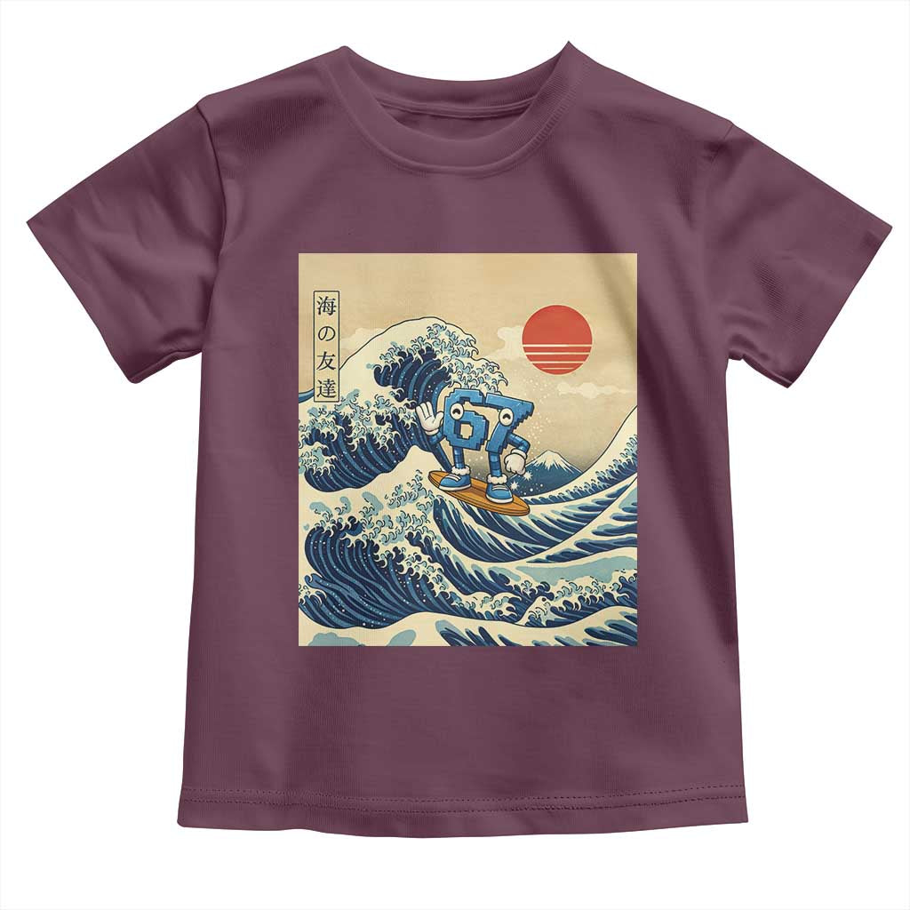 Funny Six Seven Surfing Toddler T Shirt The Great Wave Kanagawa Japanese 67 Brainrot Meme