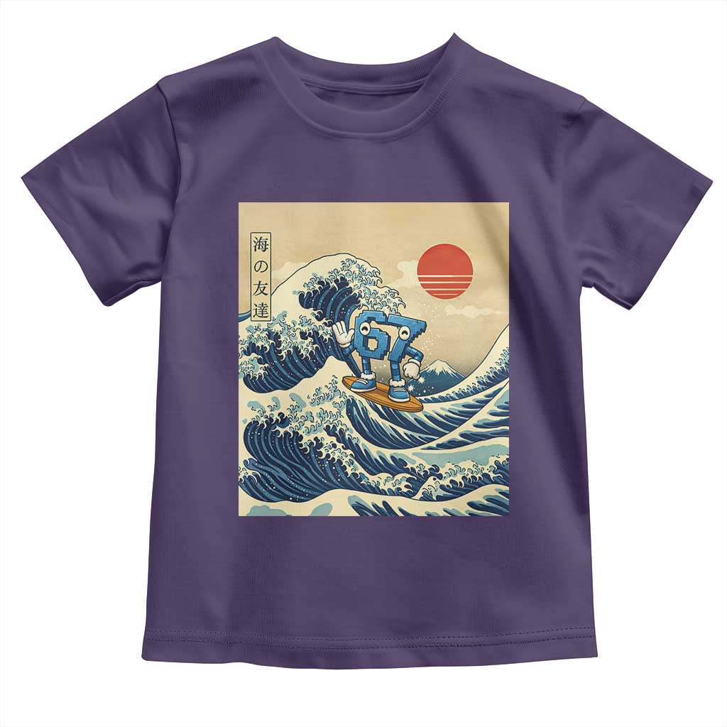 Funny Six Seven Surfing Toddler T Shirt The Great Wave Kanagawa Japanese 67 Brainrot Meme