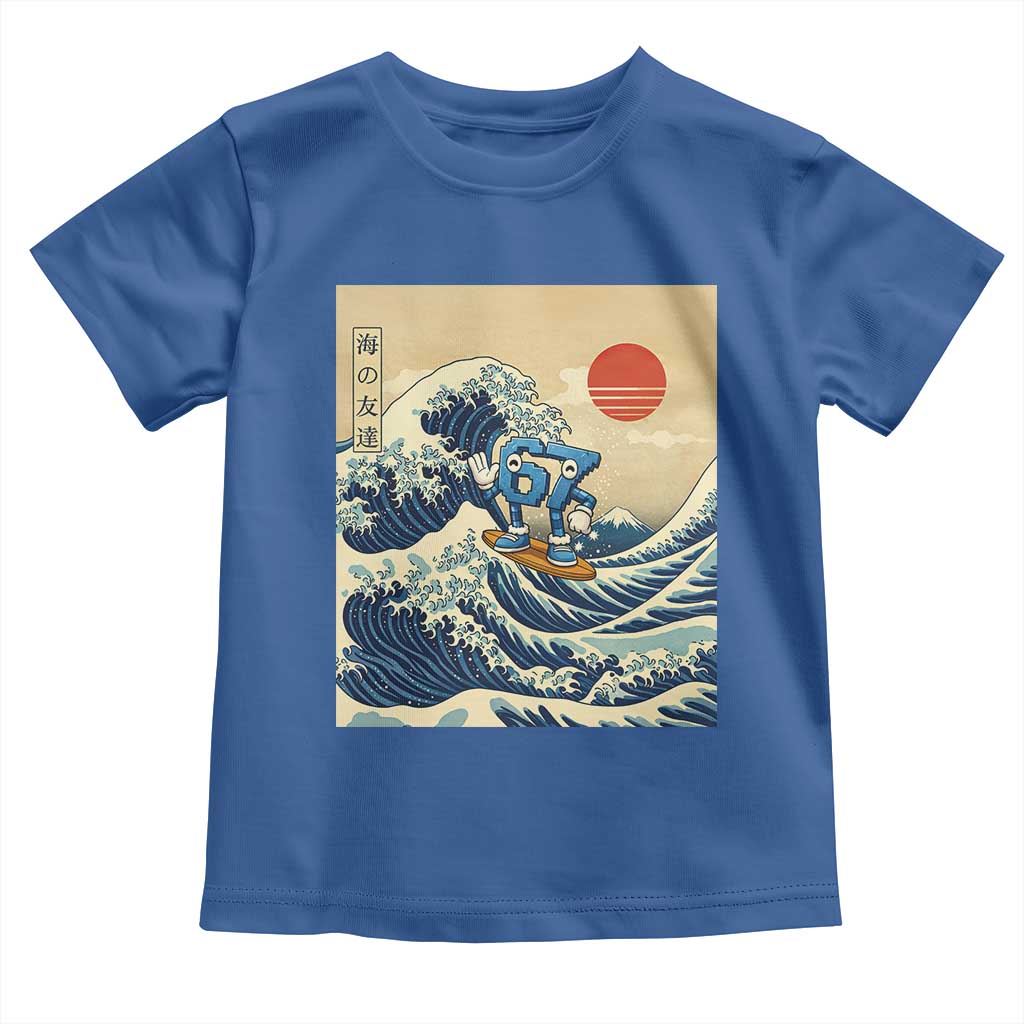 Funny Six Seven Surfing Toddler T Shirt The Great Wave Kanagawa Japanese 67 Brainrot Meme