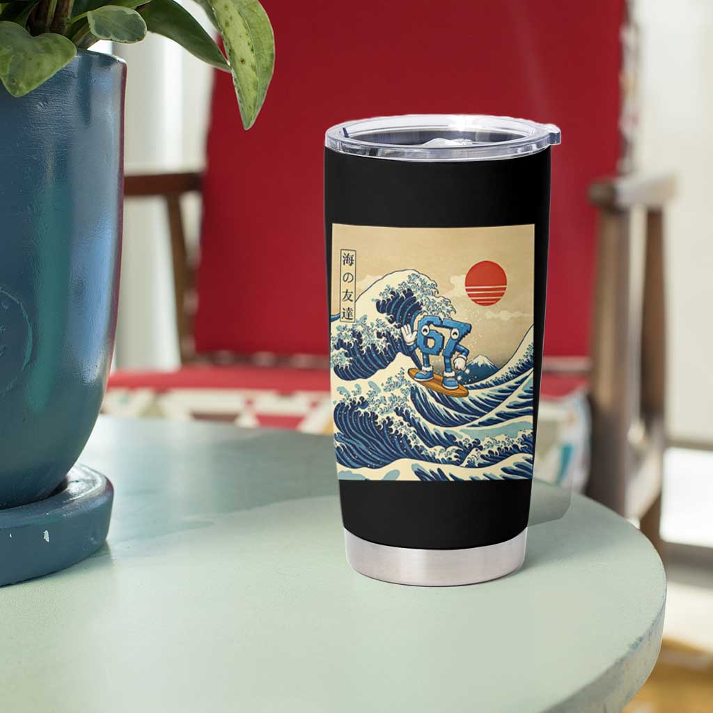 Funny Six Seven Surfing Tumbler Cup The Great Wave Kanagawa Japanese 67 Brainrot Meme