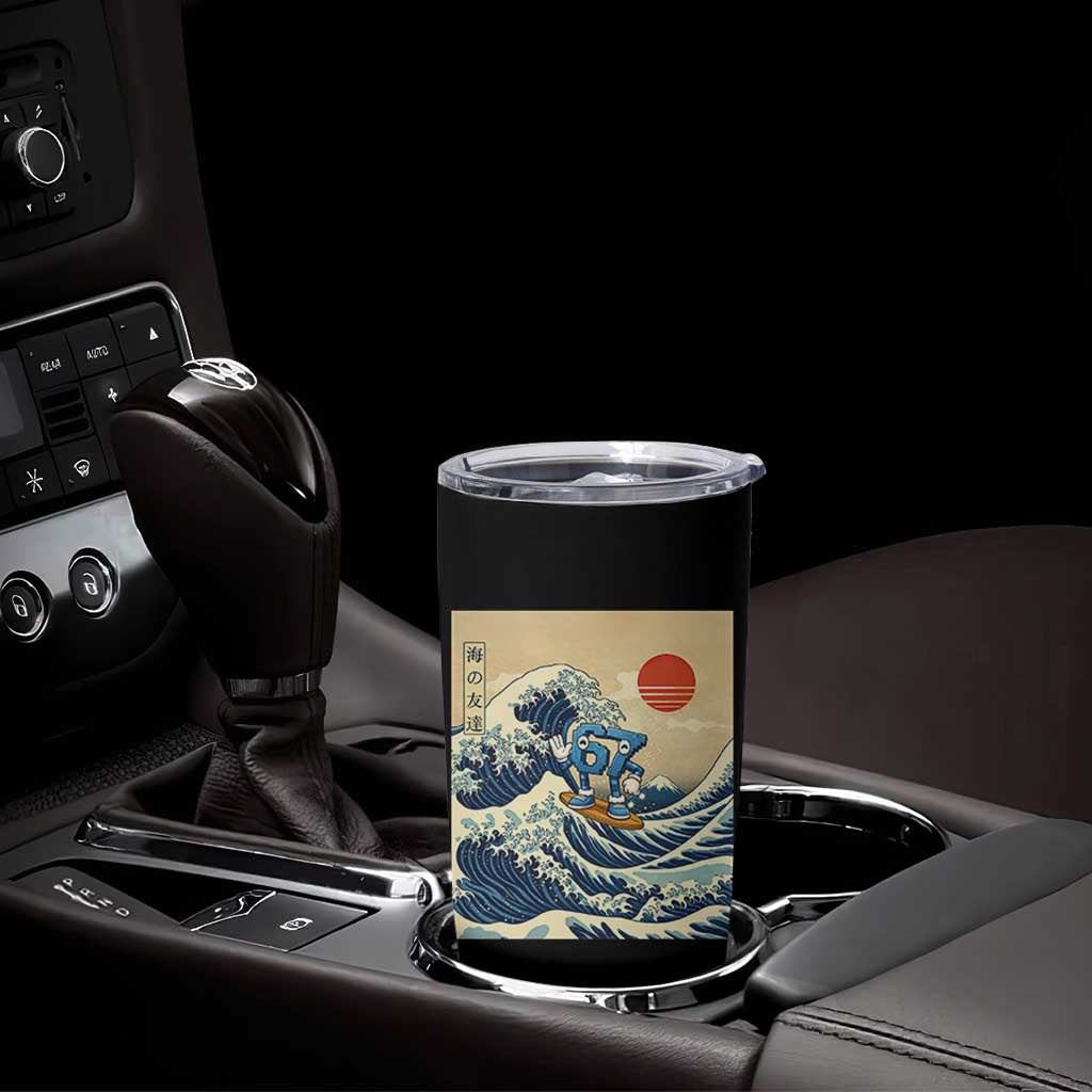 Funny Six Seven Surfing Tumbler Cup The Great Wave Kanagawa Japanese 67 Brainrot Meme