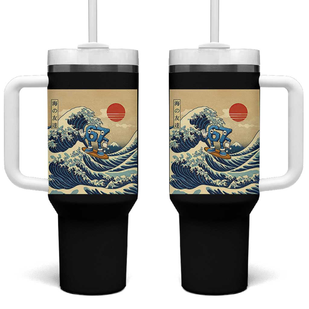 Funny Six Seven Surfing Tumbler With Handle The Great Wave Kanagawa Japanese 67 Brainrot Meme