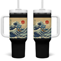 Funny Six Seven Surfing Tumbler With Handle The Great Wave Kanagawa Japanese 67 Brainrot Meme