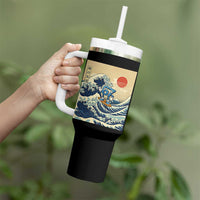 Funny Six Seven Surfing Tumbler With Handle The Great Wave Kanagawa Japanese 67 Brainrot Meme