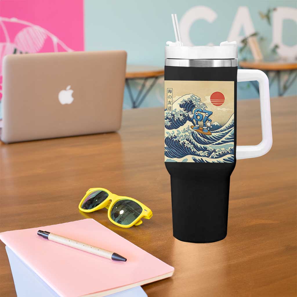 Funny Six Seven Surfing Tumbler With Handle The Great Wave Kanagawa Japanese 67 Brainrot Meme