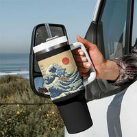 Funny Six Seven Surfing Tumbler With Handle The Great Wave Kanagawa Japanese 67 Brainrot Meme