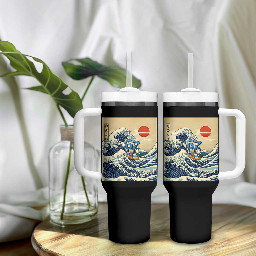 Funny Six Seven Surfing Tumbler With Handle The Great Wave Kanagawa Japanese 67 Brainrot Meme