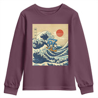 Funny Six Seven Surfing Youth Sweatshirt The Great Wave Kanagawa Japanese 67 Brainrot Meme