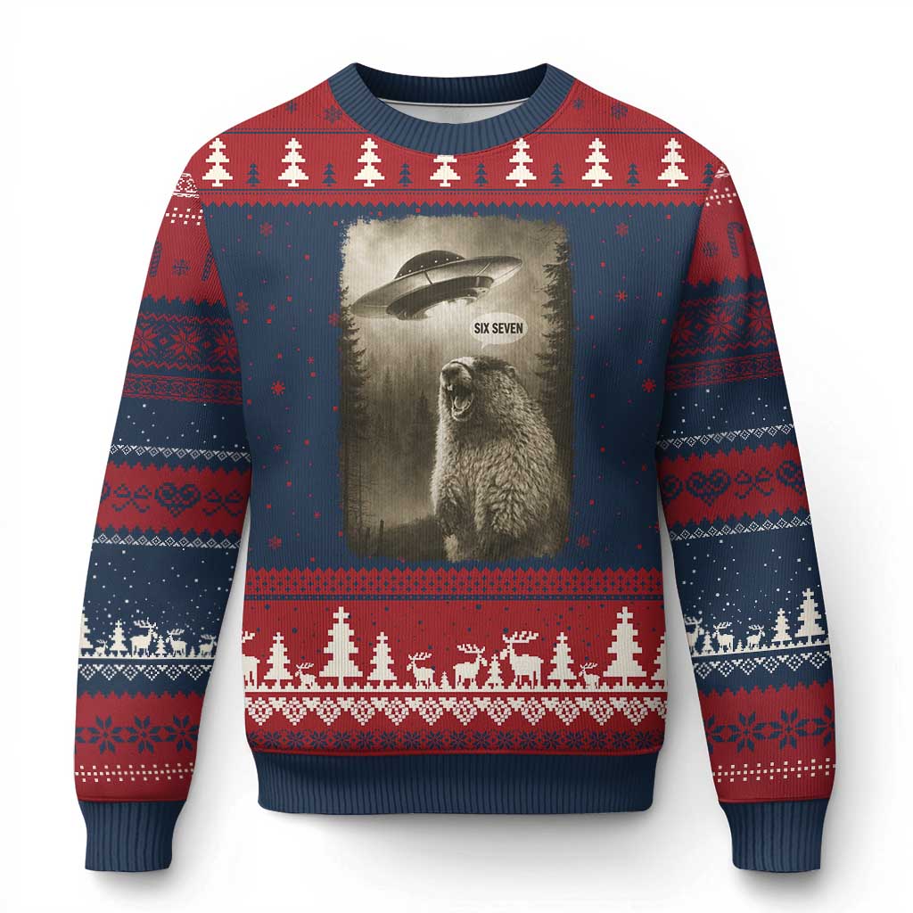 Funny Six Seven Ugly Christmas Sweater Screaming Groundhog UFO Meme