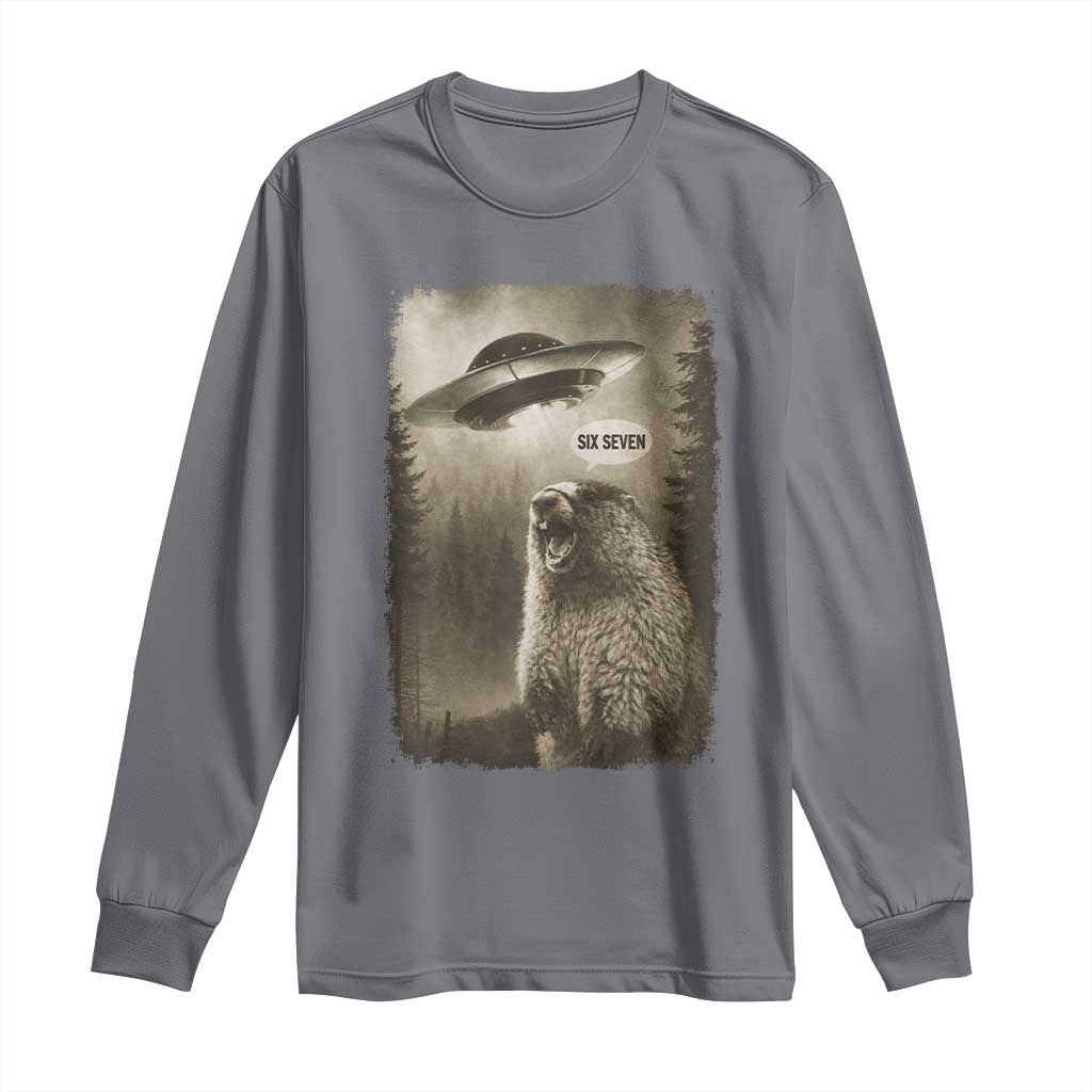 Funny Six Seven Long Sleeve Shirt Screaming Groundhog UFO Meme
