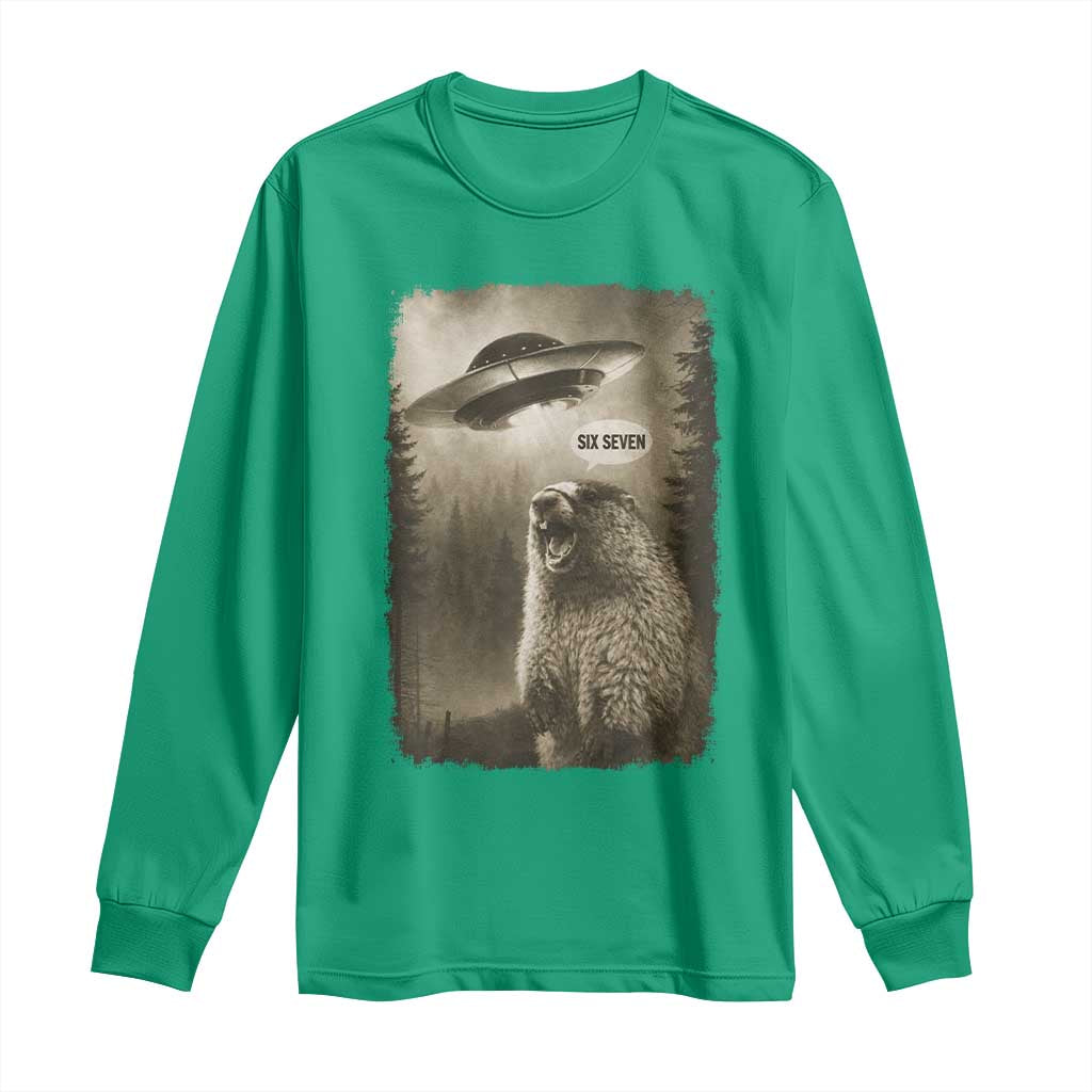 Funny Six Seven Long Sleeve Shirt Screaming Groundhog UFO Meme