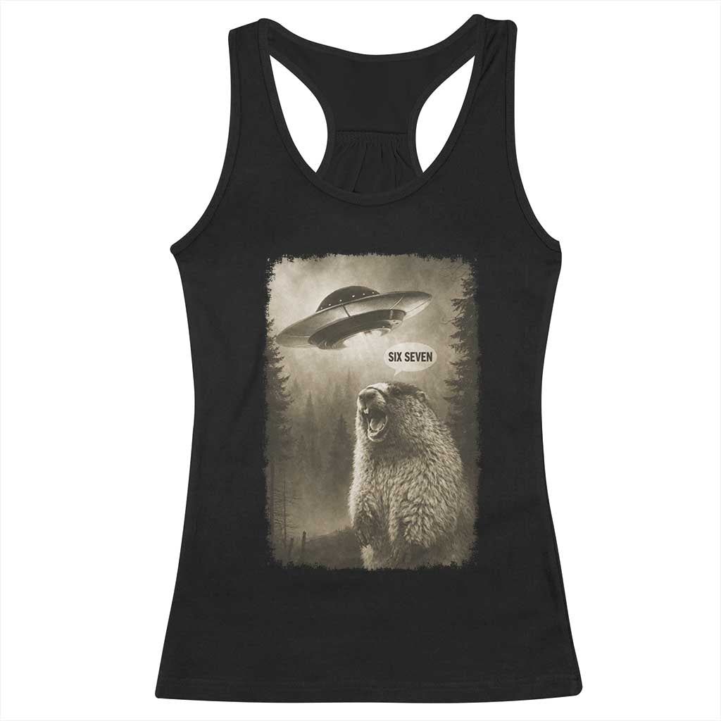 Funny Six Seven Racerback Tank Top Screaming Groundhog UFO Meme