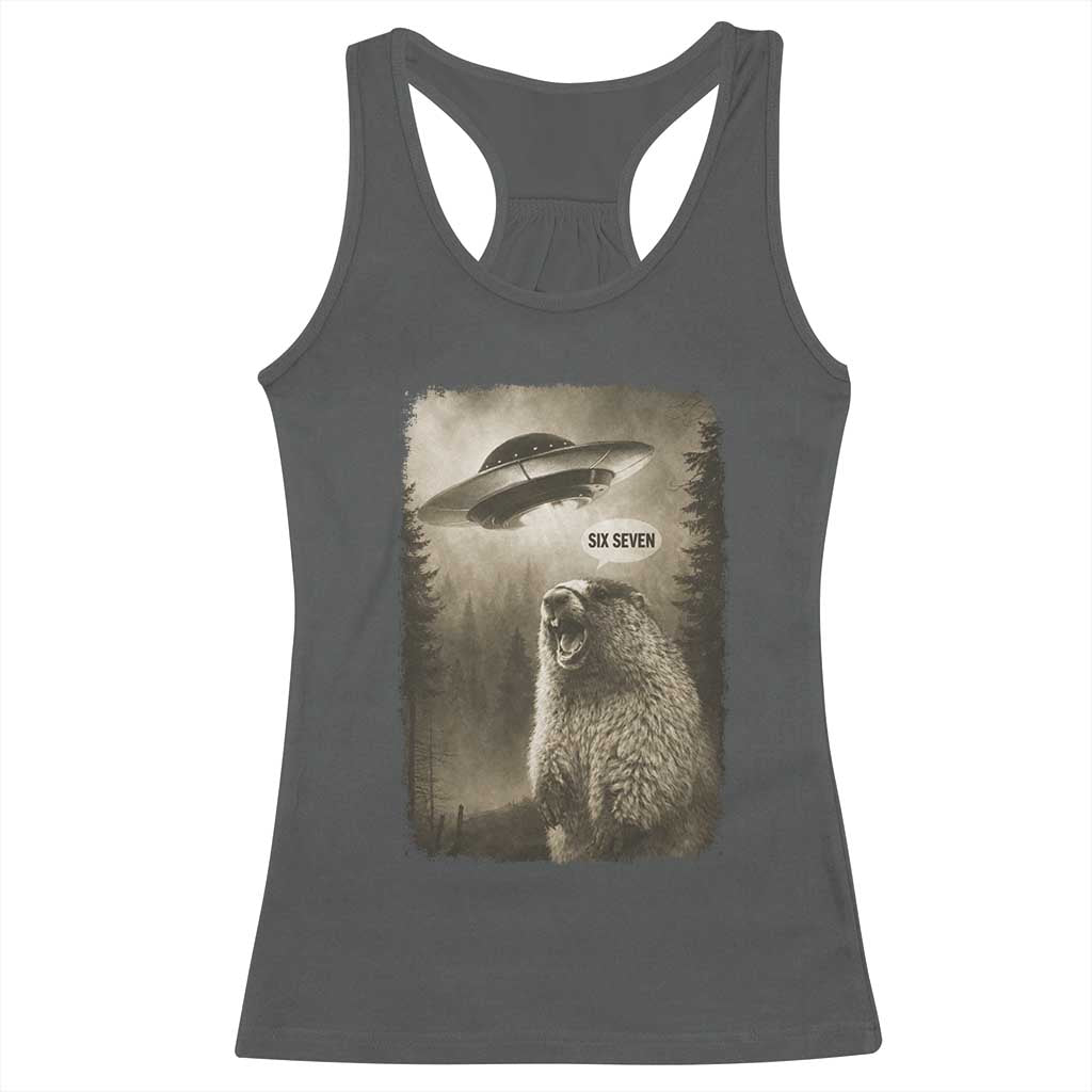 Funny Six Seven Racerback Tank Top Screaming Groundhog UFO Meme