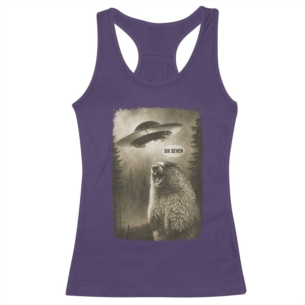 Funny Six Seven Racerback Tank Top Screaming Groundhog UFO Meme