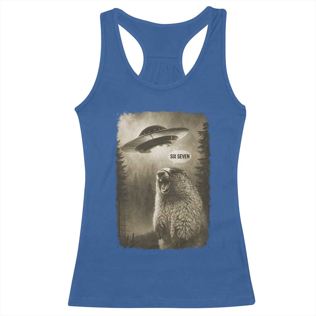 Funny Six Seven Racerback Tank Top Screaming Groundhog UFO Meme
