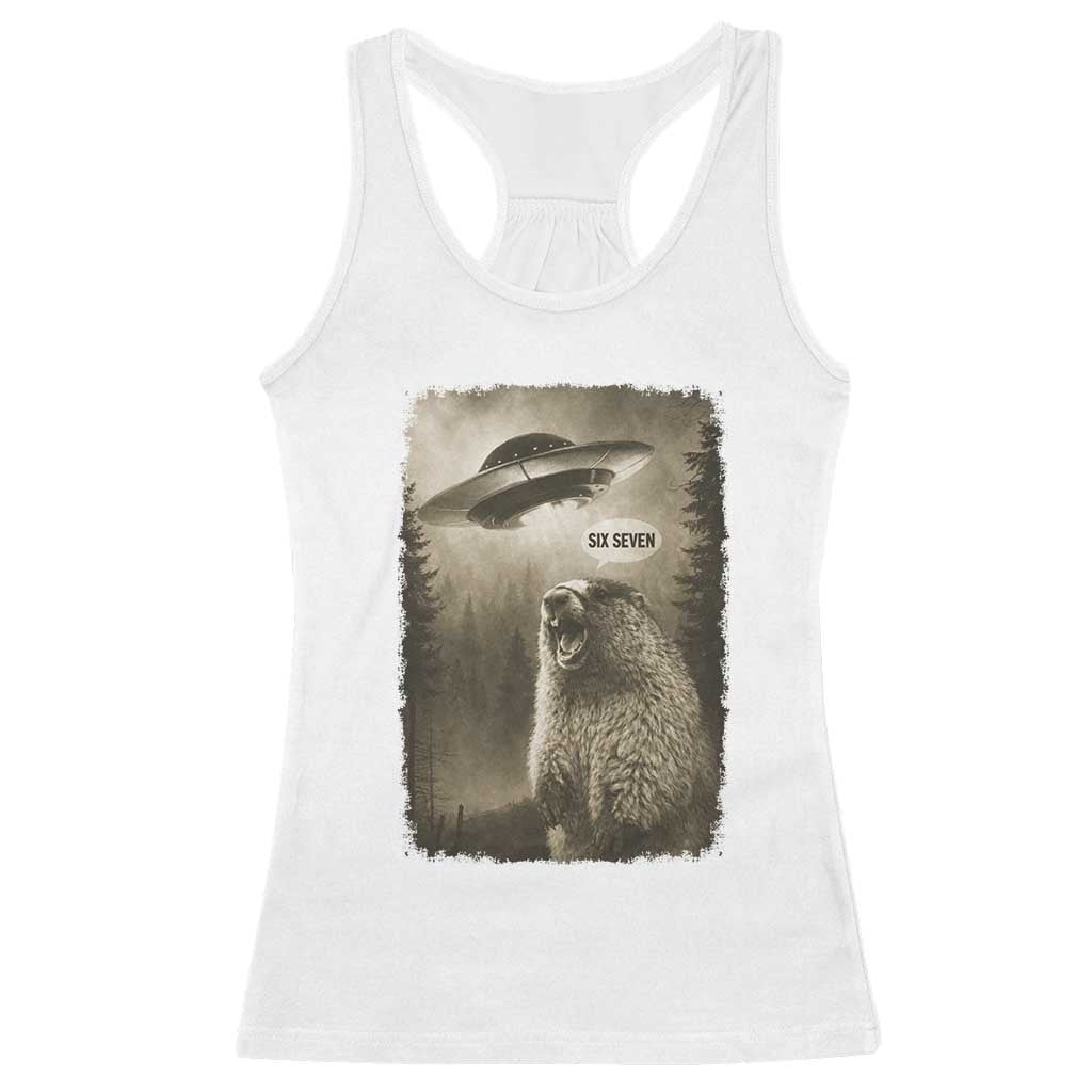 Funny Six Seven Racerback Tank Top Screaming Groundhog UFO Meme