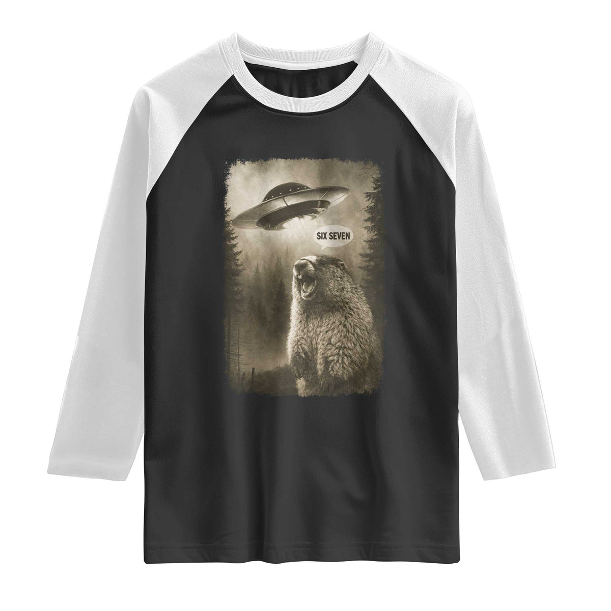 Funny Six Seven Raglan Shirt Screaming Groundhog UFO Meme