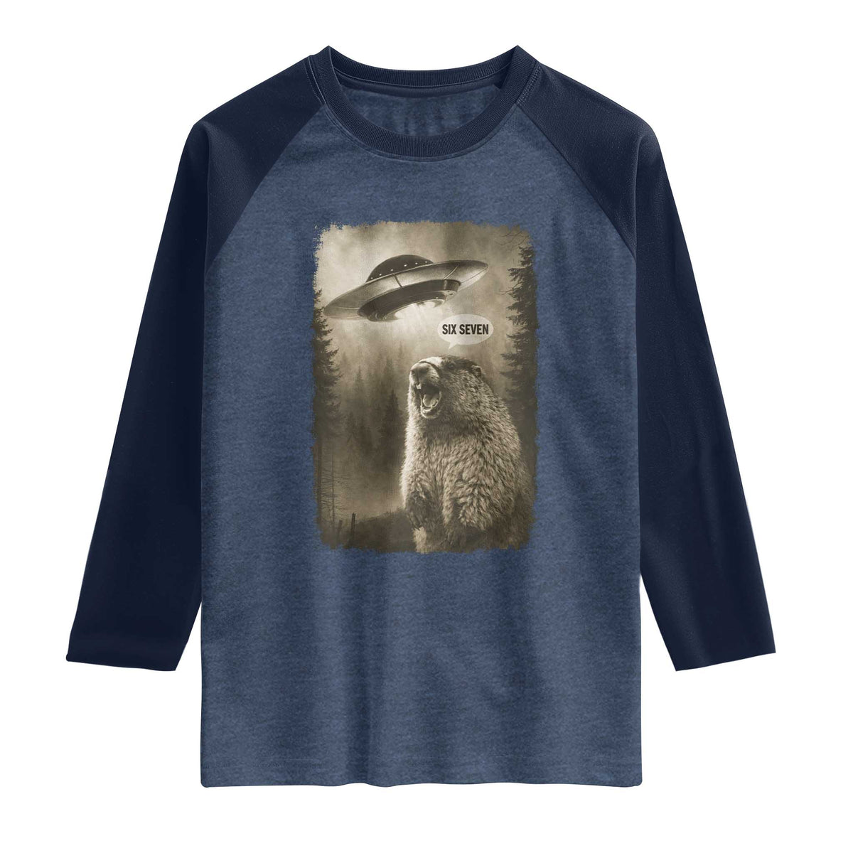 Funny Six Seven Raglan Shirt Screaming Groundhog UFO Meme