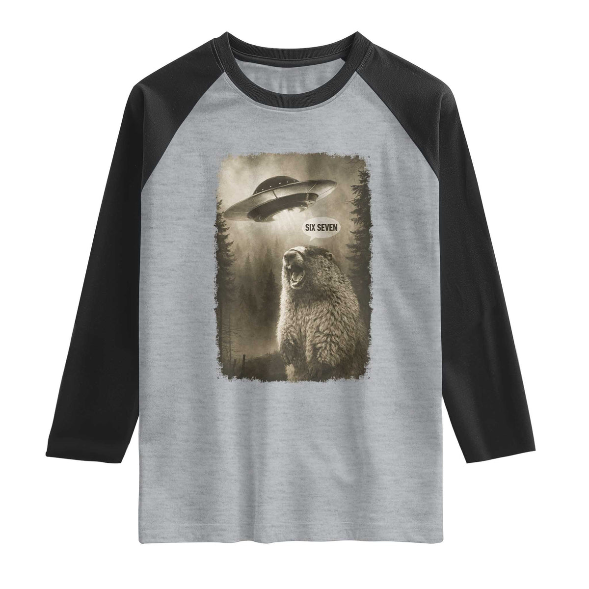 Funny Six Seven Raglan Shirt Screaming Groundhog UFO Meme