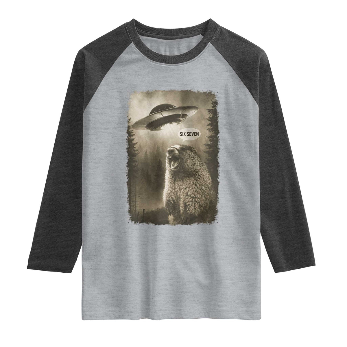 Funny Six Seven Raglan Shirt Screaming Groundhog UFO Meme