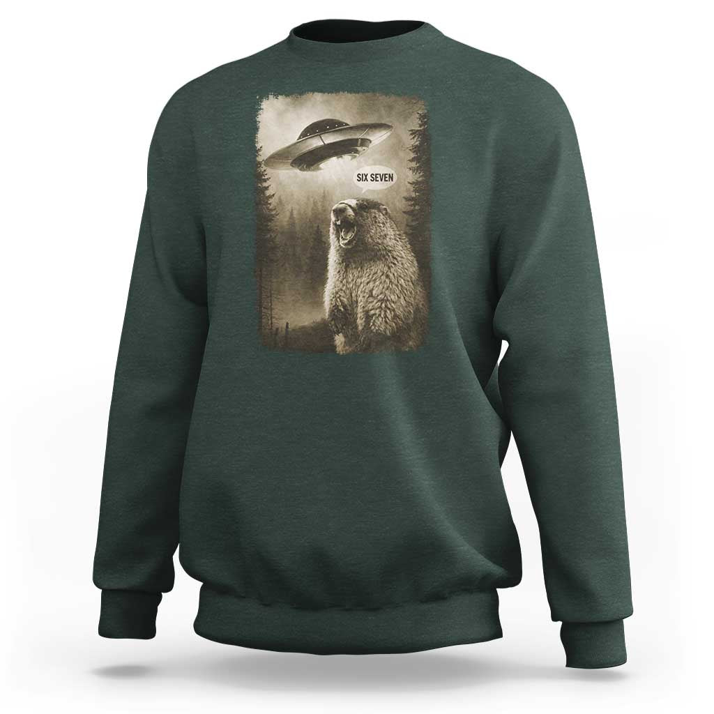 Funny Six Seven Sweatshirt Screaming Groundhog UFO Meme
