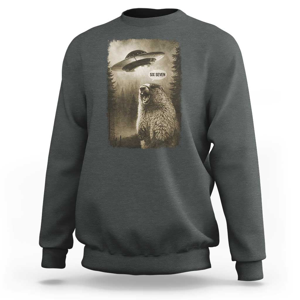Funny Six Seven Sweatshirt Screaming Groundhog UFO Meme