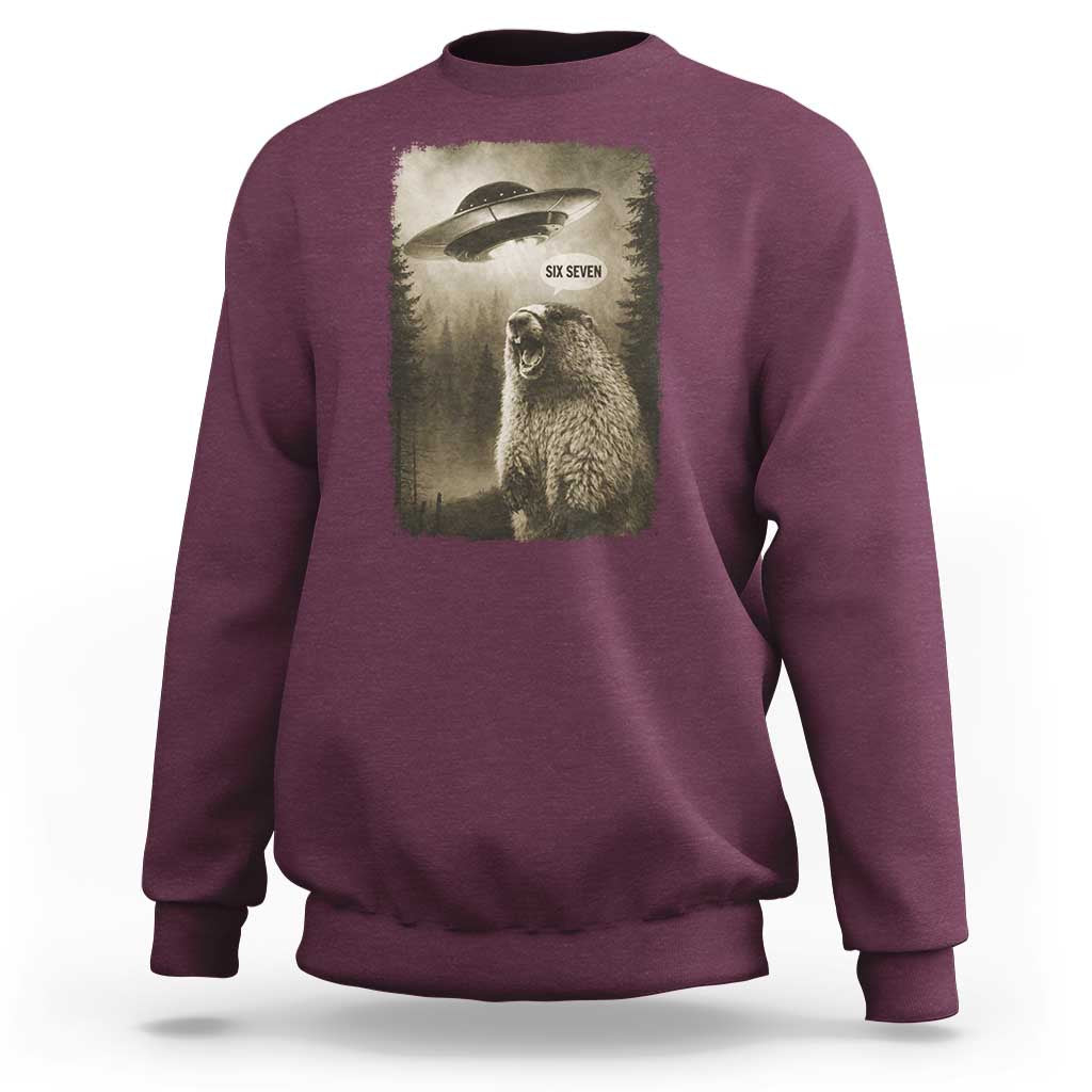 Funny Six Seven Sweatshirt Screaming Groundhog UFO Meme