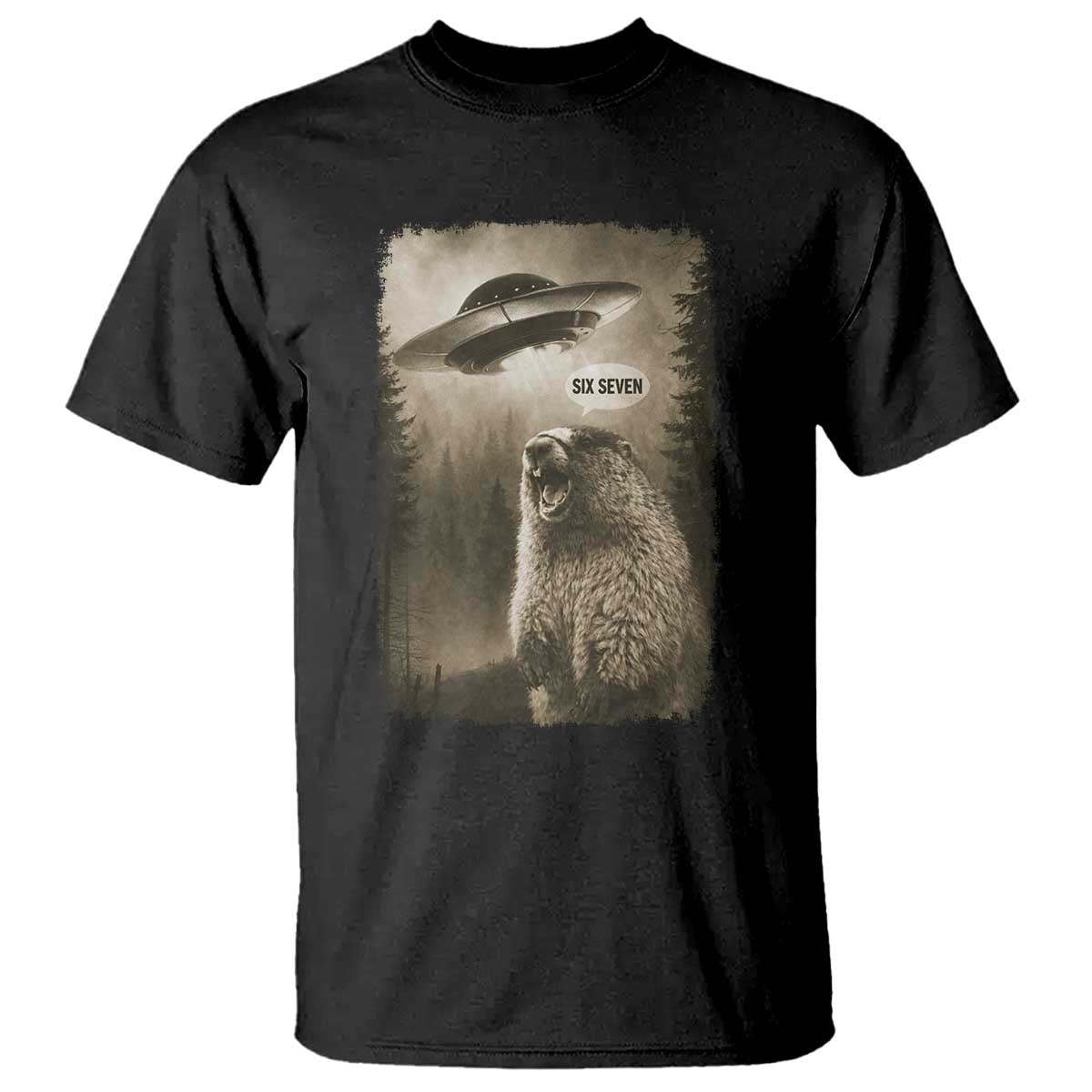 Funny Six Seven T Shirt Screaming Groundhog UFO Meme