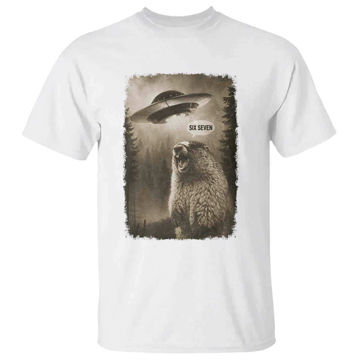 Funny Six Seven T Shirt Screaming Groundhog UFO Meme