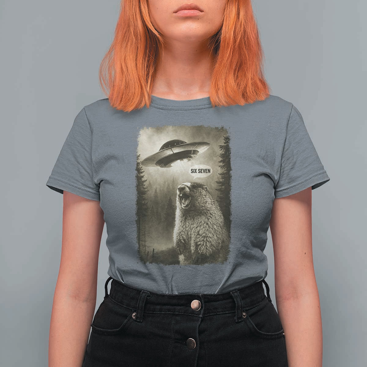 Funny Six Seven T Shirt For Women Screaming Groundhog UFO Meme