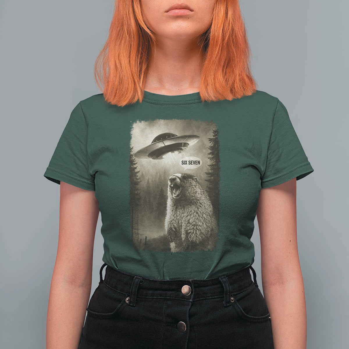 Funny Six Seven T Shirt For Women Screaming Groundhog UFO Meme