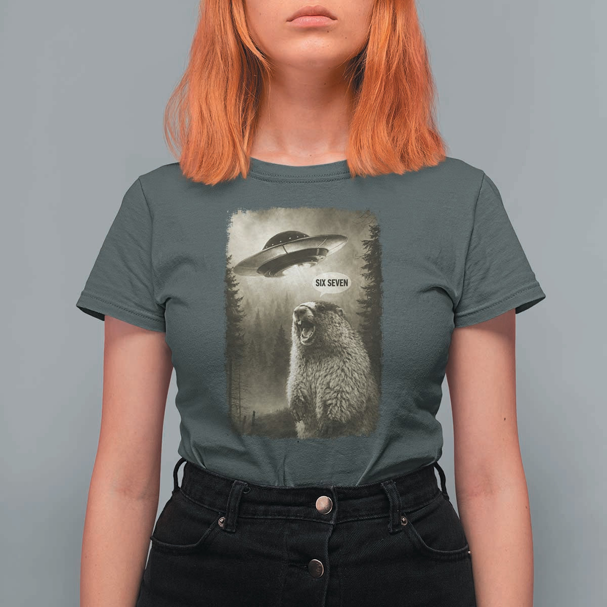 Funny Six Seven T Shirt For Women Screaming Groundhog UFO Meme
