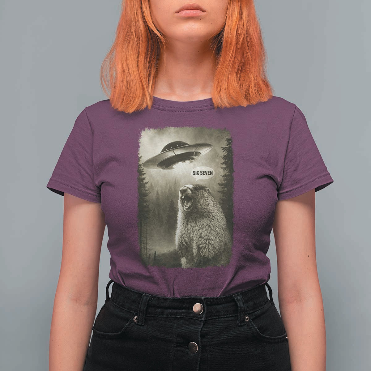Funny Six Seven T Shirt For Women Screaming Groundhog UFO Meme