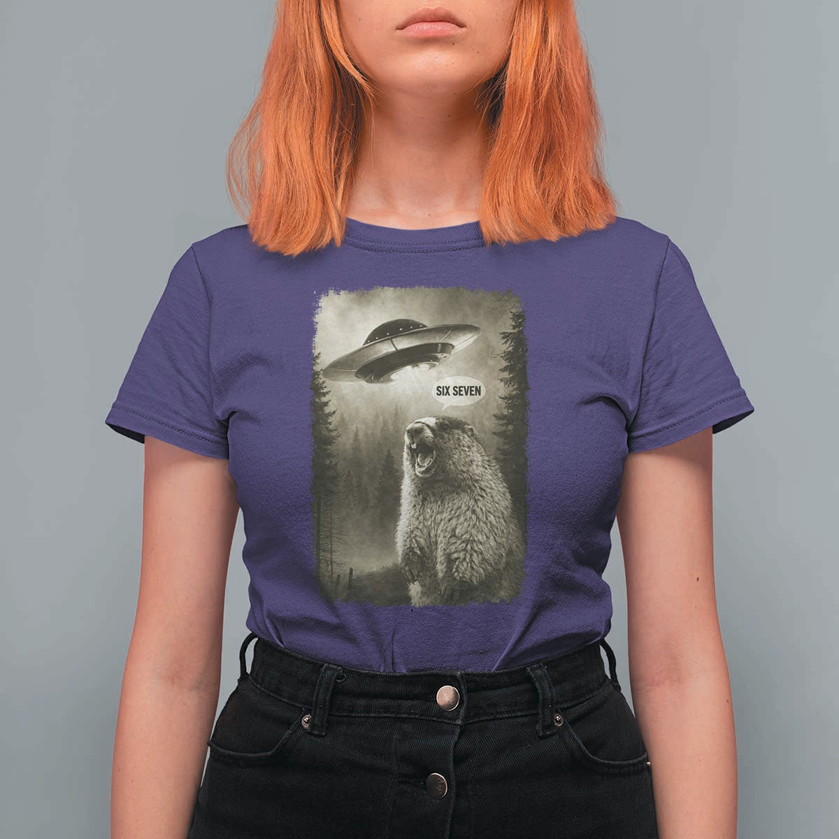 Funny Six Seven T Shirt For Women Screaming Groundhog UFO Meme