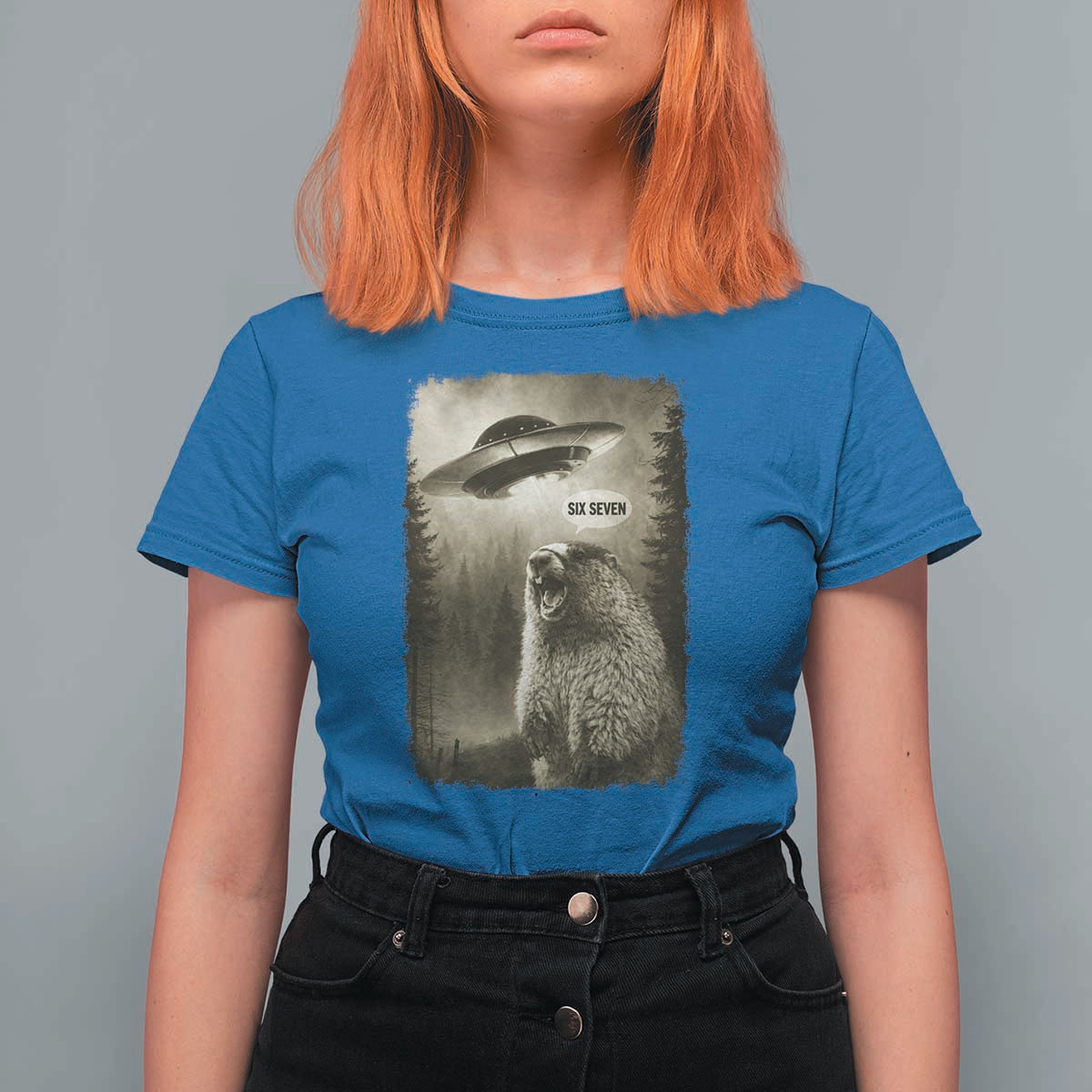 Funny Six Seven T Shirt For Women Screaming Groundhog UFO Meme