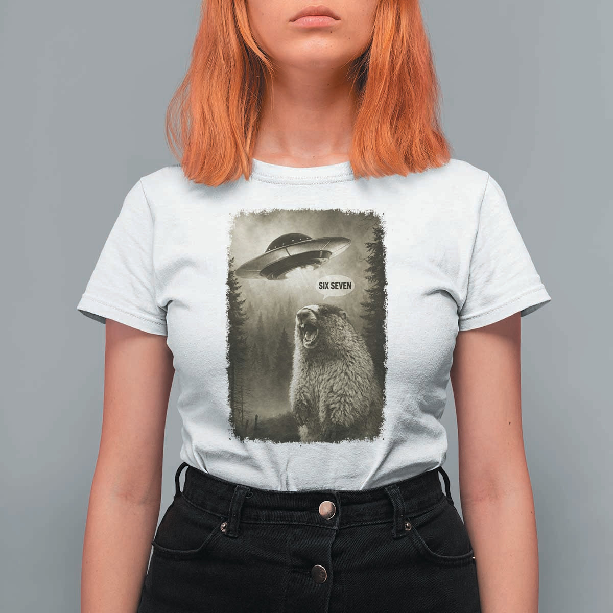 Funny Six Seven T Shirt For Women Screaming Groundhog UFO Meme