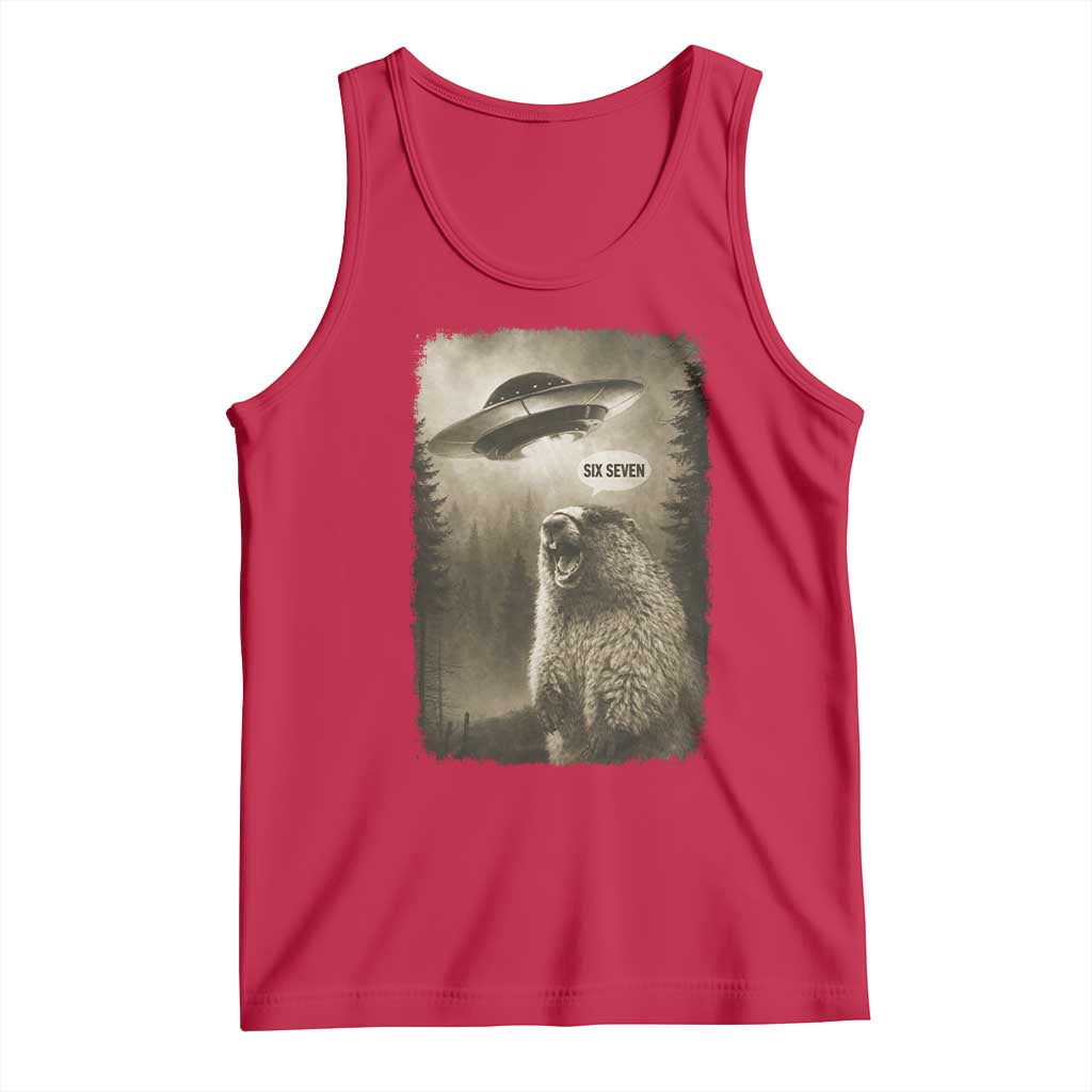 Funny Six Seven Tank Top Screaming Groundhog UFO Meme