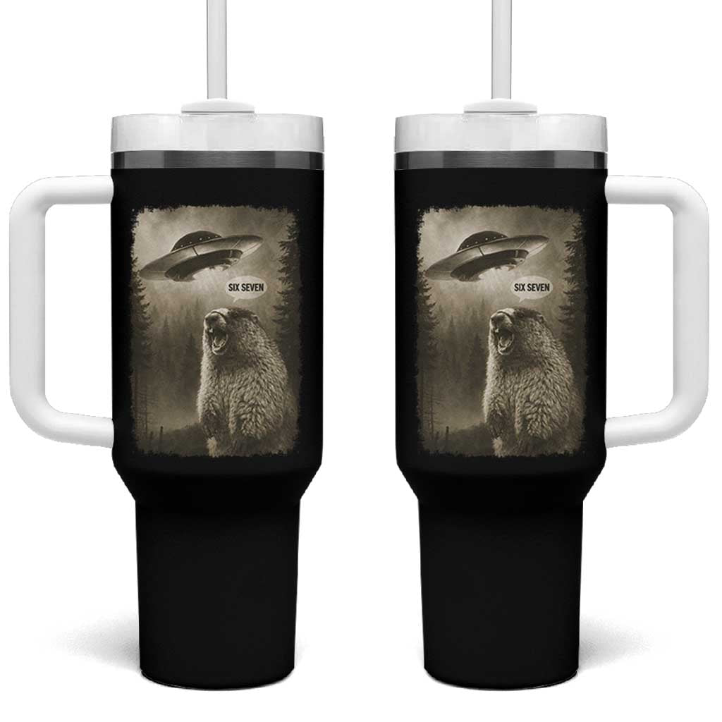 Funny Six Seven Tumbler With Handle Screaming Groundhog UFO Meme
