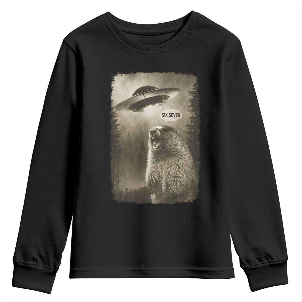 Funny Six Seven Youth Sweatshirt Screaming Groundhog UFO Meme