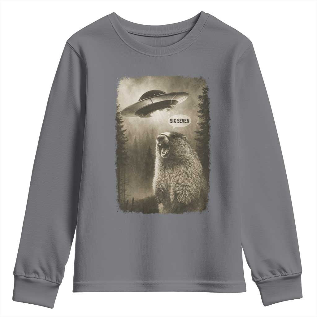 Funny Six Seven Youth Sweatshirt Screaming Groundhog UFO Meme