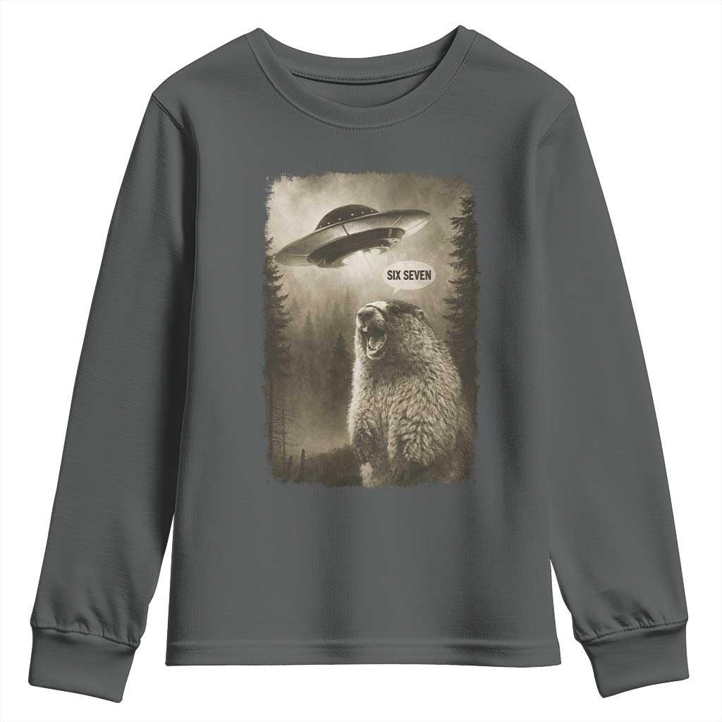 Funny Six Seven Youth Sweatshirt Screaming Groundhog UFO Meme