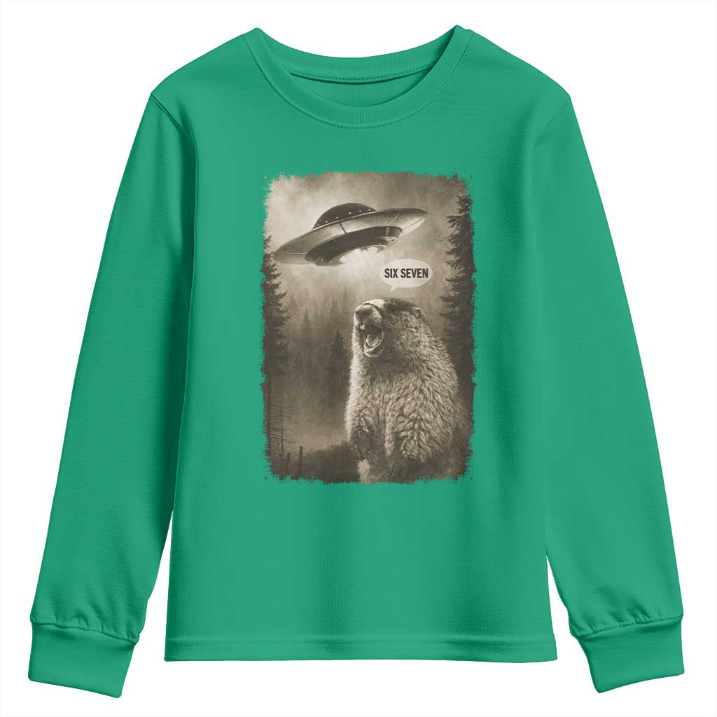 Funny Six Seven Youth Sweatshirt Screaming Groundhog UFO Meme