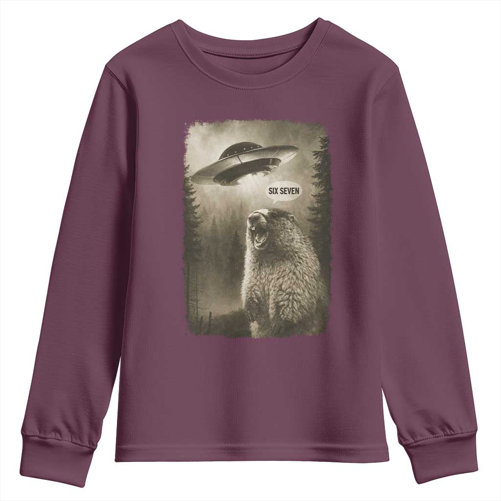 Funny Six Seven Youth Sweatshirt Screaming Groundhog UFO Meme