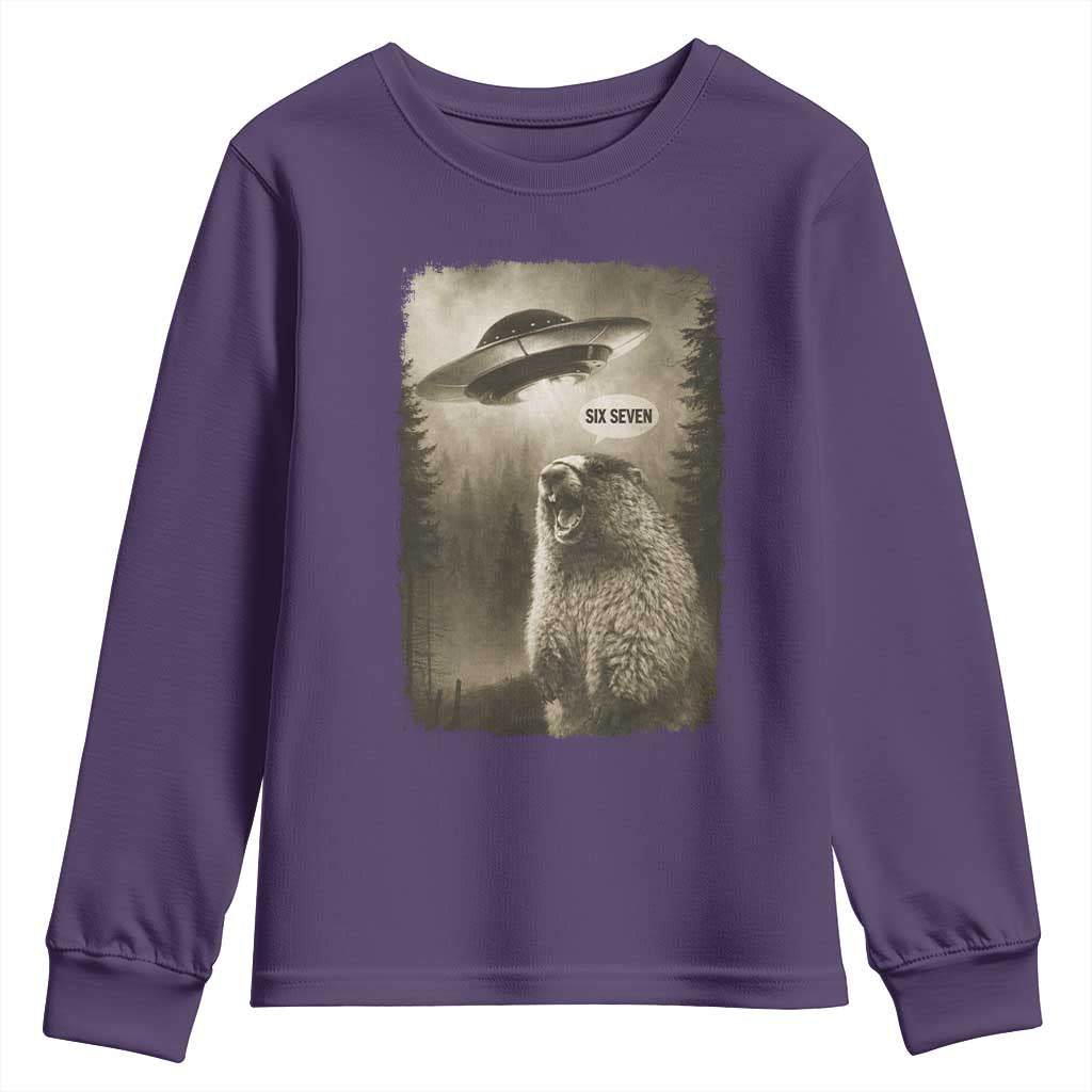 Funny Six Seven Youth Sweatshirt Screaming Groundhog UFO Meme